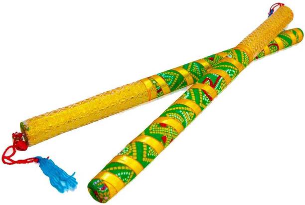 DIGSMORDEN 1 pair Bandhni Wooden Dandiya Sticks for Navratri Garba Dance, 14.4 Inch Dandia Sticks