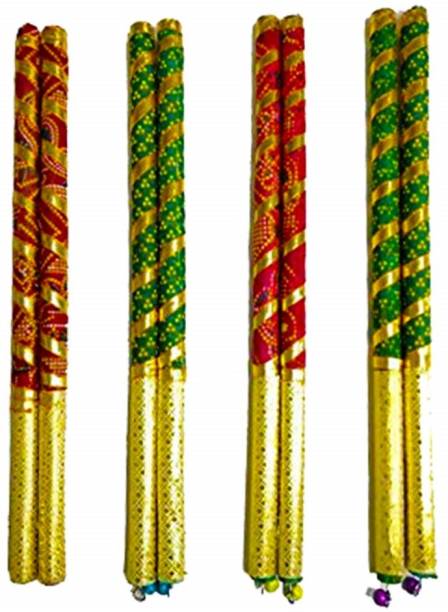 DIGSMORDEN 4 pair Bandhni Wooden Dandiya Sticks for Navratri Garba Dance, 14.4 Inch Dandia Sticks