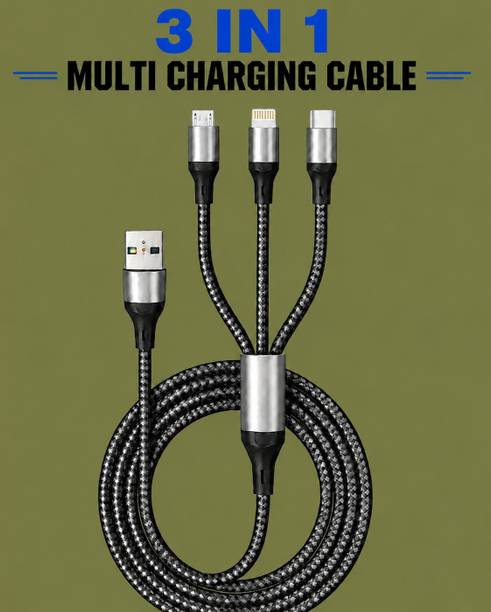Velmi 3-in-1 Cable 3 A 1 m BRAIDED 65W Nylon Braided 3-in-1 Charging Cable 1M Fast Charger Cord