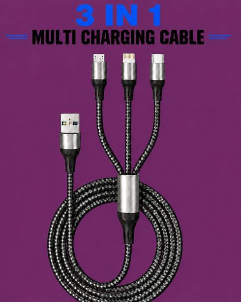 Jaaro 3-in-1 Cable 3 A 1 m BRAIDED 4ft Braided USB Charger Cord 3 in 1 Fast Charging for All Smartphones