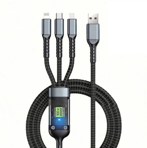 JIWAKI 3-in-1 Cable 2 A 1.2 m Silicon 3-in-1 Super Fast Charging Cable 100w, Multifunctional Convenient Super Fast Charging Cable