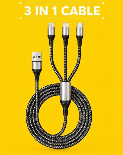 Jaaro 3-in-1 Cable 3 A 1 m BRAIDED Multi USB Charger Cord 3 in 1 4ft Fast Charging Cable for All Devices