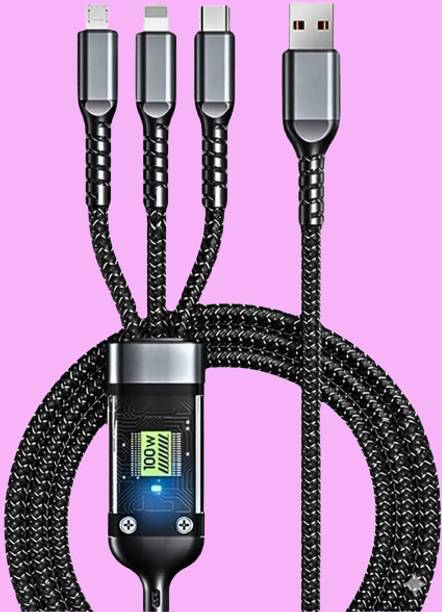 TSKIZ 3-in-1 Cable 6 A 1 m Ultimate Charge Cable 100W, 3-in-1, Fast Sync, Type C Lightning Micro c909