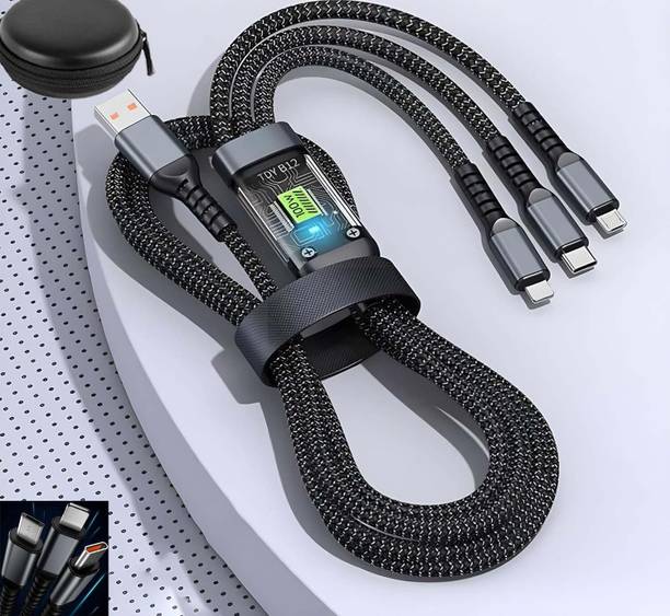 3D GOLDTM 3-in-1 Cable 1 m 100W Transparent Luminous 3in1 Multipurpose Charging Data Cable+Pouch