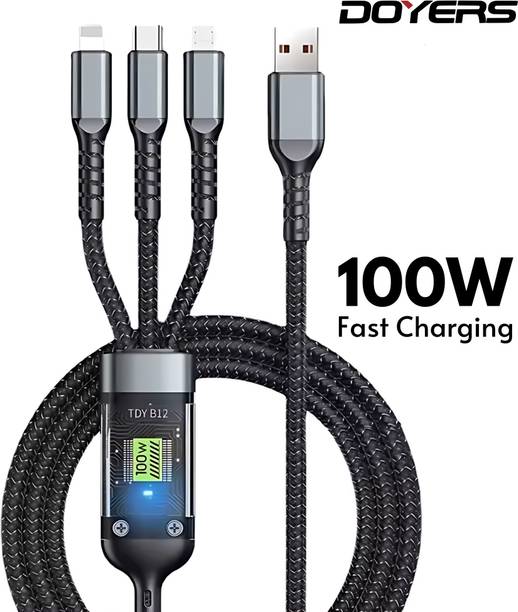 Doyers 3-in-1 Cable 6 A 1 m Nylon Braided Multiple USB Cable Universal Charging Cord with Type-C, Micro USB and iP Port for Cell Phones and More