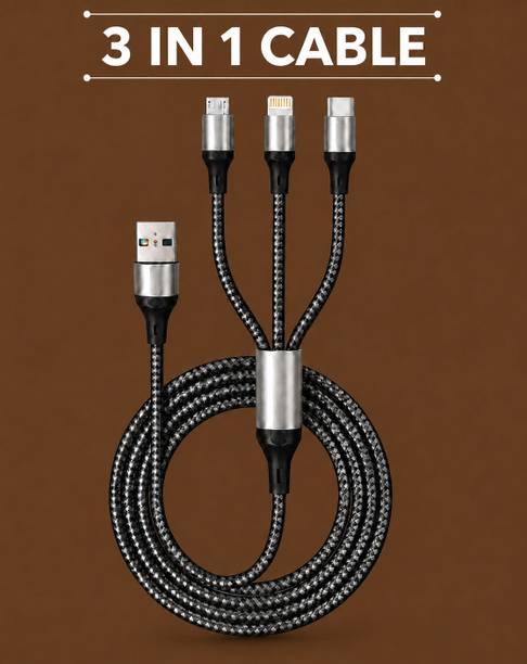 Jaaro 3-in-1 Cable 3 A 1 m BRAIDED Universal Braided Charging Cable 4ft 3 in 1 USB Fast Charger Cord