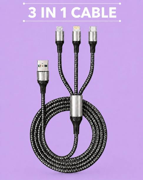 Velmi 3-in-1 Cable 3 A 1 m BRAIDED 65W 3-in-1 Mobile Charger Cable Fast Charging 1M