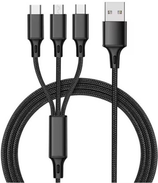 iCallMart 3-in-1 Cable 1.2 m Nylon Braided 12 USB Fast Charging Cable for Android, iOS and Type C Devices