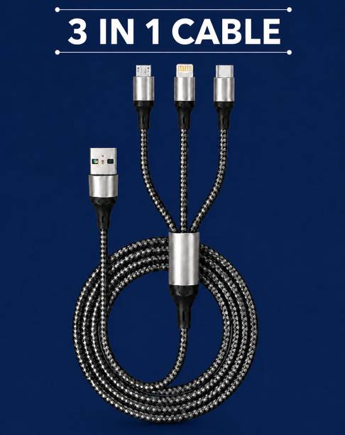 Jaaro 3-in-1 Cable 3 A 1 m BRAIDED 3 in 1 Mobile USB Charger Cable 4ft Braided Fast Charging Cord