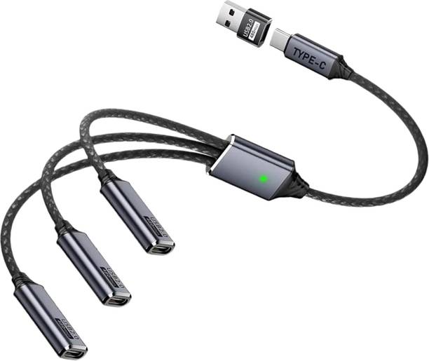 Tobo 3-in-1 Cable 0.26 m Metal USB C Splitter 1 in 3 Out with Type A Male to Type C Female Adapter, USB C 1 Male to 3 Female Y Splitter Extension Charging Cable for Tablet, Hard Drive, etc (TD-1608CC)