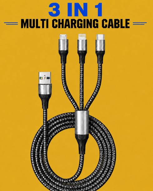 Jaaro 3-in-1 Cable 3 A 1 m BRAIDED 4ft Fast Charge 3 in 1 USB Cable Nylon Braided Mobile Charger Cord