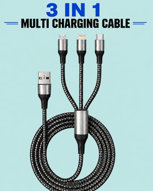 Jaaro 3-in-1 Cable 3 A 1 m BRAIDED 3 in 1 USB Charger Cord 4ft Fast Charging Cable for Mobile Phones