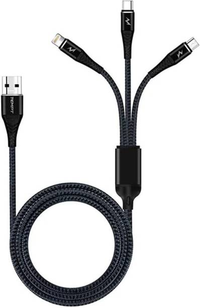 TEMPT 3-in-1 Cable 1 m Aluminium Shell Infinity 3-in-1 Fast Charging Cable | USB to Type-C, Micro USB & Lightning | 60W High-Speed Charging | Nylon Braided Multi Charging Cord | Compatible with Android, iPhone & More