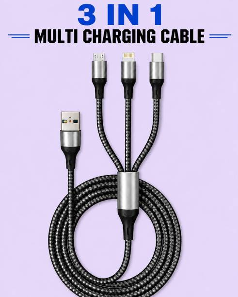 Jaaro 3-in-1 Cable 3 A 1 m BRAIDED 4ft USB Charging Cable 3 in 1 Fast Charger for Android and iPhone