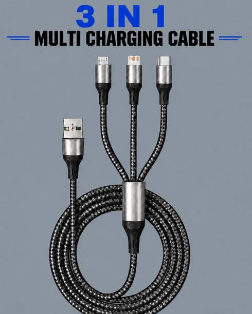 Jaaro 3-in-1 Cable 3 A 1 m BRAIDED Universal 3 in 1 Mobile Charger Cable 4ft Braided USB Charging Cord
