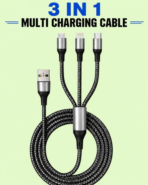 Jaaro 3-in-1 Cable 3 A 1 m BRAIDED 4ft Multi Charger Cable 3 in 1 USB Fast Charging Cord for Smartphones
