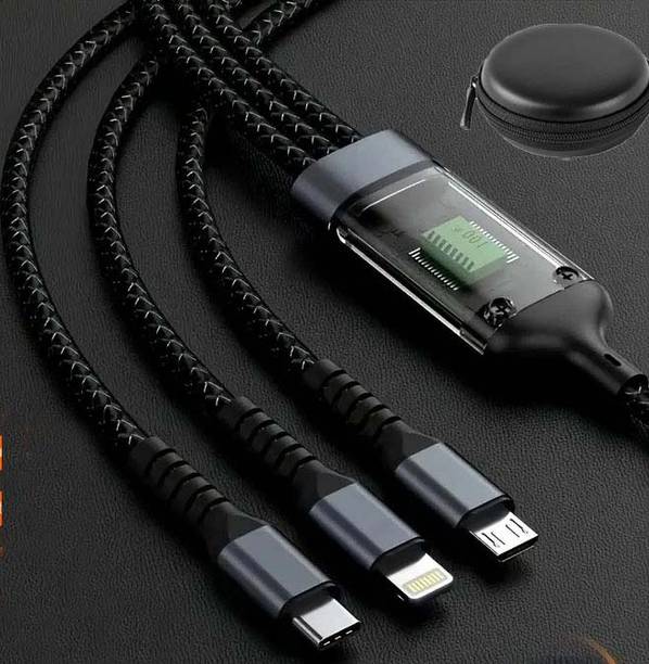 3D GOLDTM 3-in-1 Cable 1 m 100W Multipurpose Cord Charging Data Cable Transparent Luminous +Pouch