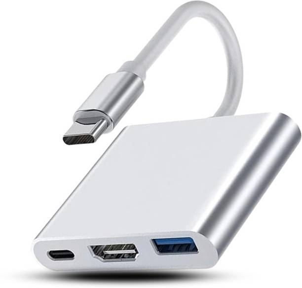 CIHROX 3-in-1 Cable 2 A 0.1 m Heavy Steel 3-in-1 Type C USB to HDMI Adapter with 4K@30 Hz HDMI Fast Charging Port, and USB A 3.0@5 Gbps, for MacBook Pro, Air, Windows, Laptop, iPad, Tablet, and Smartphone