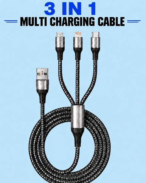 Hespa 3-in-1 Cable 3 A 1 m BRAIDED 65W 3 in 1 Charger Cable Compatible with Samsung iPhone Xiaomi Vivo Oppo