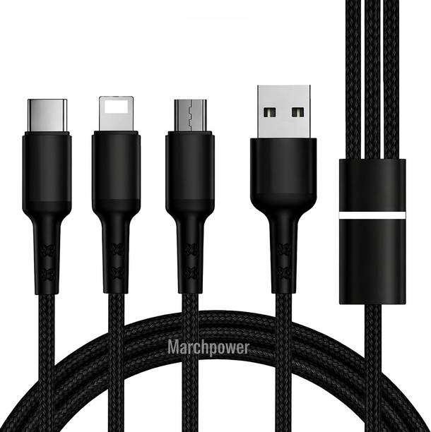 Marchpower 3-in-1 Cable 5 A 1 m Multi Fast Charging Cable, Nylon Braided ightning, Type-C & Micro USB