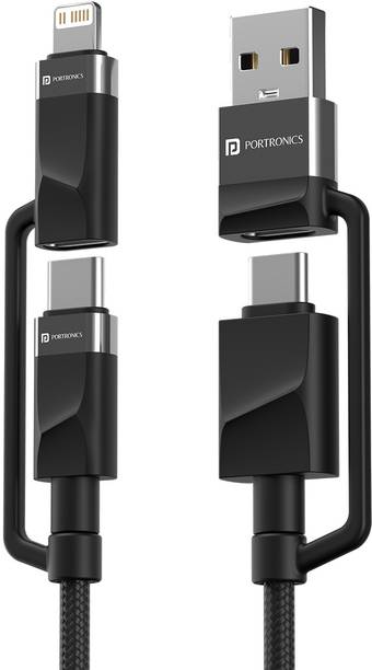 Portronics 3-in-1 Cable 1 m Omnicord 60W 4in1 Nylon Braided Fast Charging Cable With Multiple Port,Data Sync