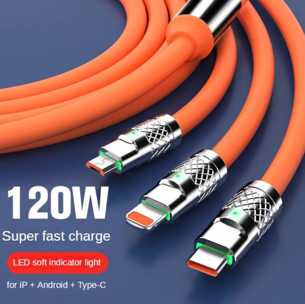 MIFKRT 3-in-1 Cable 6 A 1.1 m Original quality 3-in-1 Cable 6 A 1.2 m Metal Braided 120W Fast charging High speed Premium Quality with LED indicator for night use cable