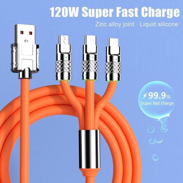MIFKRT 3-in-1 Cable 6 A 1.2 m Original quality 120W Charger Cable, 3 in 1 Fast Charging Data Cable, Portable Charger Cord with USB Type-C & Micro-USB Port for All Phones, Fast Charger Type-C Retractable USB Cable