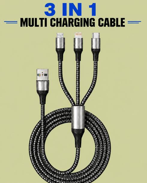 Velmi 3-in-1 Cable 3 A 1 m BRAIDED 65W Premium Braided 3-in-1 Charging Cable Fast Charger