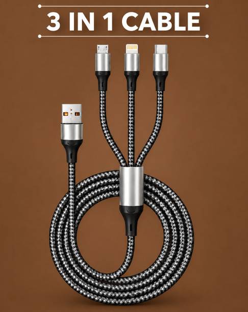Jaaro 3-in-1 Cable 3 A 1 m BRAIDED 3 in 1 USB Fast Charging Cable 4ft Nylon Braided Charger Cord Universal