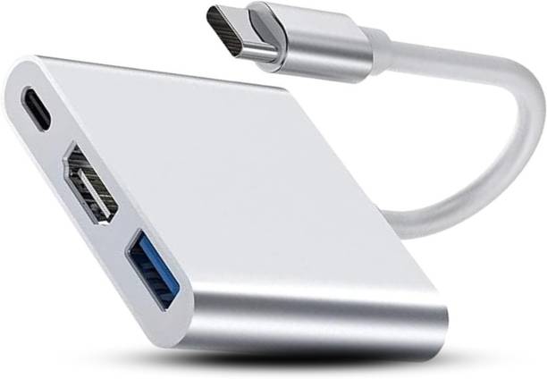 CIHROX 3-in-1 Cable 2 A 0.1 m Heavy Steel 3-in-1 USB Type C to HDMI Adapter 4K@30Hz, 100W PD Fast Charging Port, USB A 3.0 @5Gbps Speed, MultiPort HUB for MacBook Pro Air, Windows, Laptop, Tablet