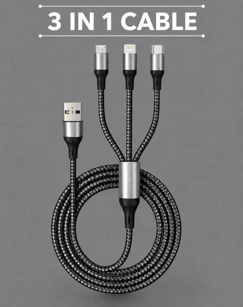 Jaaro 3-in-1 Cable 3 A 1 m BRAIDED 3 in 1 Braided Charger Cable 4ft Universal USB Fast Charging Cord