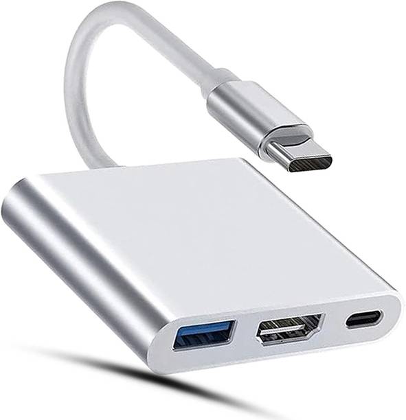 CIHROX 3-in-1 Cable 2 A 0.1 m Heavy Steel New USB C to HDMI Adapter 3 in 1 Multiport Hub Type C to HDMI 4K, USB 3.0 and USB C Power Delivery Charging Port Converter Adaptor