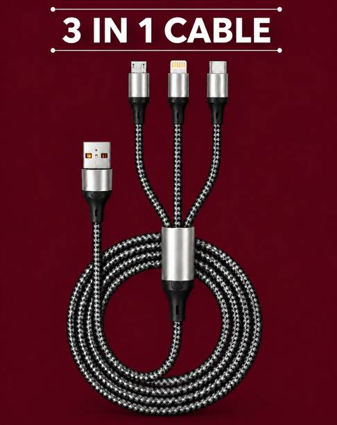 Jaaro 3-in-1 Cable 3 A 1 m BRAIDED Universal 3 in 1 Charger Cable 4ft USB Charging Cord for Smartphones