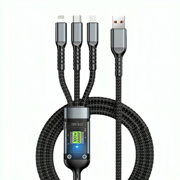Henture 3-in-1 Cable 1.2 m Fast Charging Data Cable | Multi USB Charging Cable with Type-C, Lightning, Micro USB