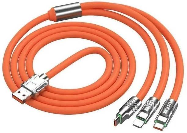 HOUSE OF COMMON 3-in-1 Cable 1 m 120W Charger Cable, 3 in 1 Fast Charging Data Cable, Portable Charger Cord with USB Type-C & Micro-USB Port for All Phones, Fast Charger Type-C Retractable USB Cable (3 in 1 Cable- Orange)