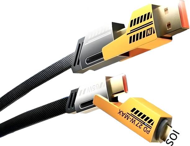BeatLink 4-in-1 Cable 8 A 1 m original Metal Alloy Ports 65W 4 In 1 Fast Charging & Data Transfer 65W Cable|Super Durable Texture Braided|Supporting Thunderbolt Port,Type C Lightning,Type A Phone & Laptop, Yellow & Black (Compatible with Laptop, Smartphone, Laptop, Tablet, Black)