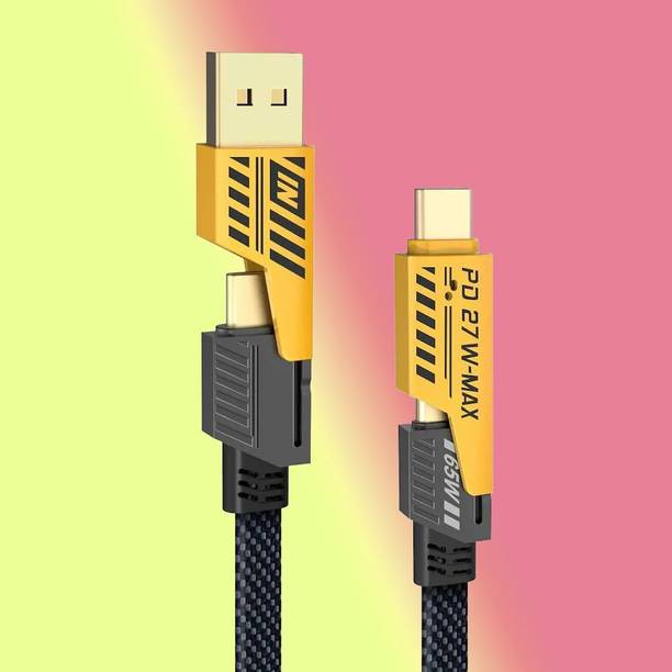 HexaGear 4-in-1 Cable 6 A 1 m METAL BRAIDED Smart 65W Multi Charging Cable | 4-in-1 Port | High Speed, Tangle Free Design