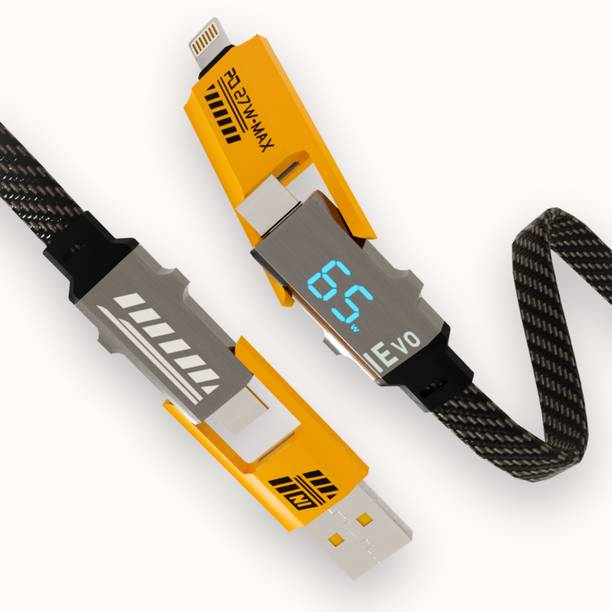 IEVO 4-in-1 Cable 1 m 65W Multi Charging Cable With Display Indicator || 4 in 1 Universal Fast Charging Cable with Type C, Lightning, Type A || 480Mbps Data Sync