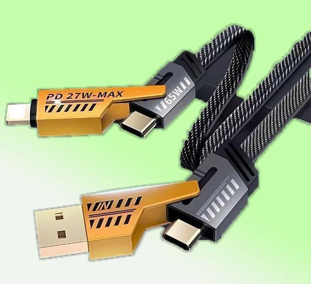 RPASTOREE 4-in-1 Cable 6 A 1 m METAL BRAIDED All-in-One 65W Fast Charging Cable | Type-A, Type-C, Lightning | Ultra Durable