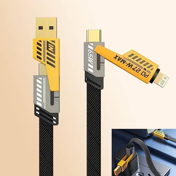 RPASTOREE 4-in-1 Cable 6 A 1 m METAL BRAIDED Powerful 65W 4-in-1 USB Cable | Quick Charge Type-C Lightning Type-A Supported