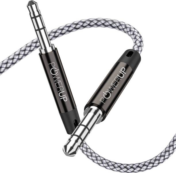 POWERUP AUX Cable 3.5 m Nylon Braided Nylon Braided Metal Aux Cable with 3.5mm Male to Male Aux Audio Stereo Cable with Gold Plated Connectors for Mobile, Car Stereo, Home Theater, Headphones Speaker and Many More- (1.2M Aux Cable)