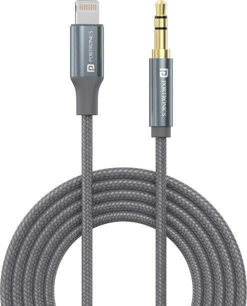 Portronics AUX Cable 1 m ikonnect L+ 8Pin to 3.5mm Aux Cable with 1M Length, Nylon Braided, Metal Heads, Gold Plated Connector