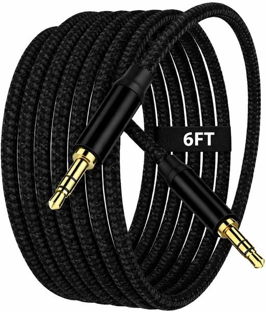 mPix AUX Cable 3 A 2 m Original 3.5mm Male to Male AUX Stereo Cable 6FT | Gold Plated Audio Jack | Nylon Braided Black | Hi-Fi Sound | Universal Compatibility for Car, Mobile, Headphones & Speakers