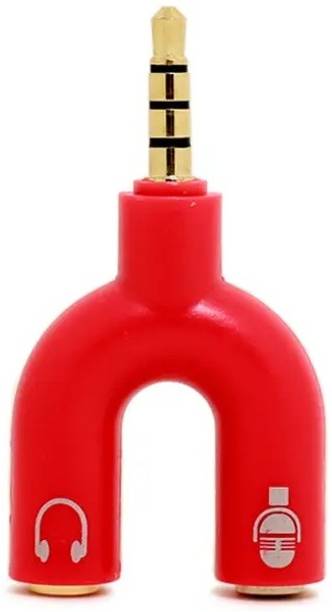 Blate AUX Cable 0.1 m BL - 2 Way Headphone + Mic Audio Splitter (Red)