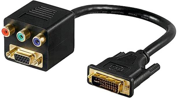Tobo DVI Cable 0.3 m DVI to VGA and RCA Component Adapter Cable, Gold-Plated Connectors, DVI-I Male To VGA Female And RGB Female Cable Black TD-1453CC