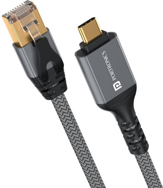 Portronics Ethernet Cable 2 m EtherC Type-C to RJ45 CAT-6 Gigabit Nylon Braided Ethernet Cable, 2-Meters
