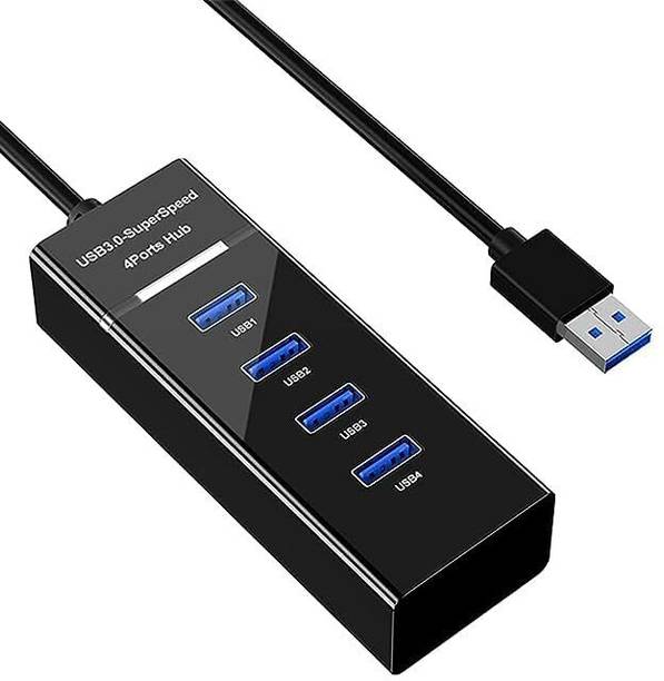 Lynacz HDMI Adapter 0.5 m USB 3.0 Hub (4-in-1) Multiport Adapter with Upto 5 Gbps High-Speed Data Transfer, 4-Port USB 3.0, Long Cable 30 cm for Laptop, PC, Mc (Black)