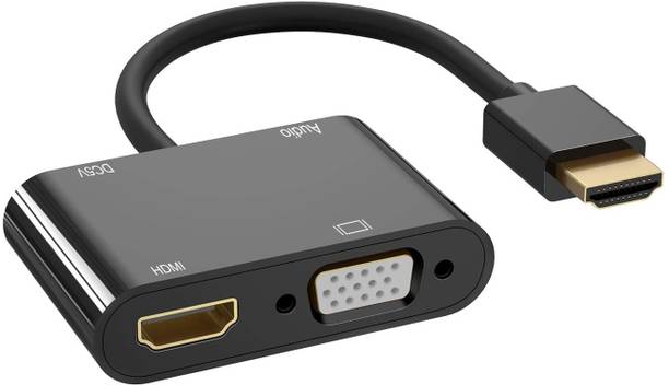 DooBuy HDMI Adapter 0.2 m HDMI to VGA HDMI Adapter, Dual Display 4K HDMI to HDMI VGA Splitter Converter with Charging Cable