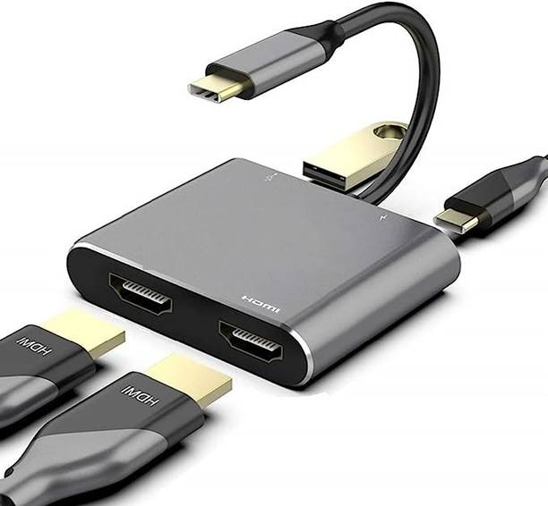 VOOCME HDMI Adapter 0.4 m USB Hub USB C Hub USB C to Dual HDMI Adapter 4 in 1 USB ADAPTER