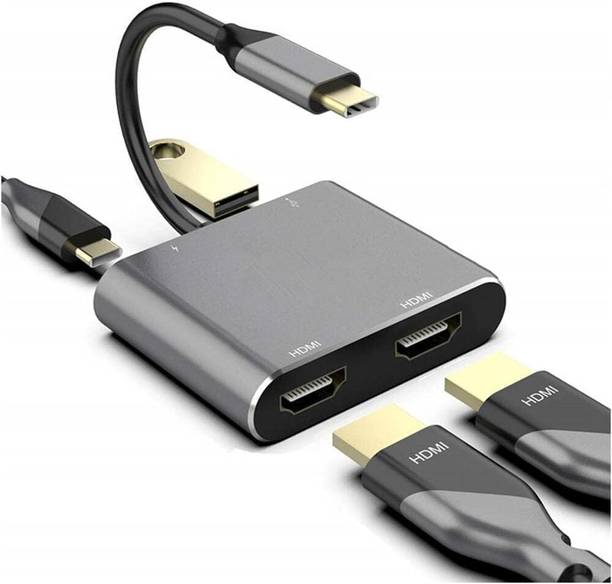RuhZa HDMI Adapter 2 A 0.4 m NA USB C to Dual HDMI Adapter, 4 in 1 USB Type C Hub with 2 HDMI/USB3.0 /PD Charging, Dual Screen Display USB-C Docking Station